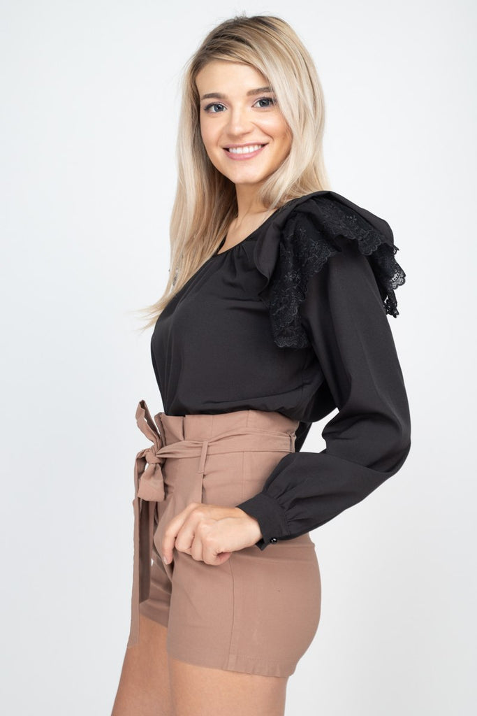 Balloon Sleeve Lace Ruffle Top - Deals Kiosk