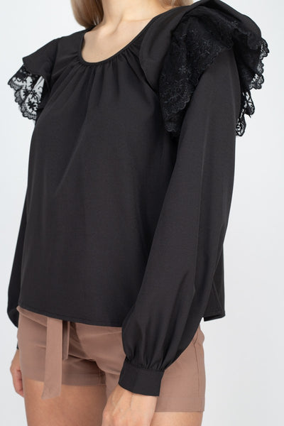 Balloon Sleeve Lace Ruffle Top - Deals Kiosk