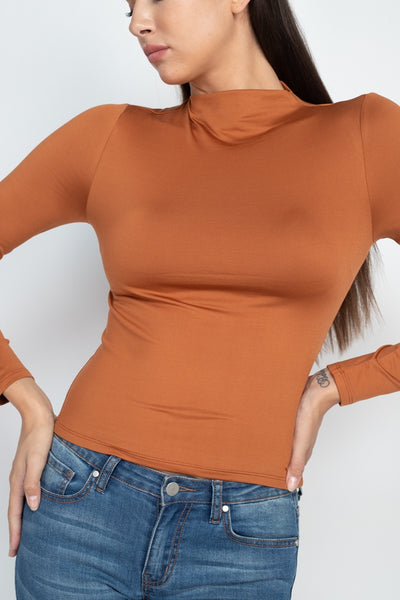 Mock Neck Basic Long Sleeve Top - Deals Kiosk