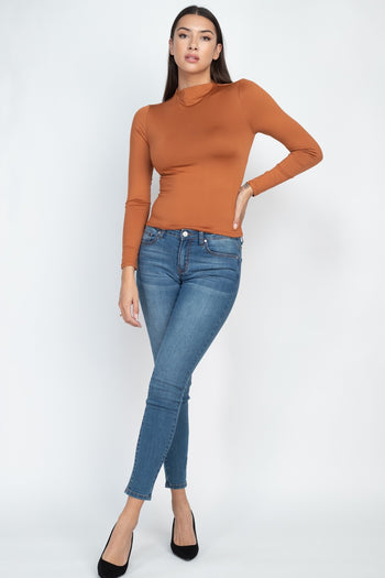 Mock Neck Basic Long Sleeve Top - Deals Kiosk