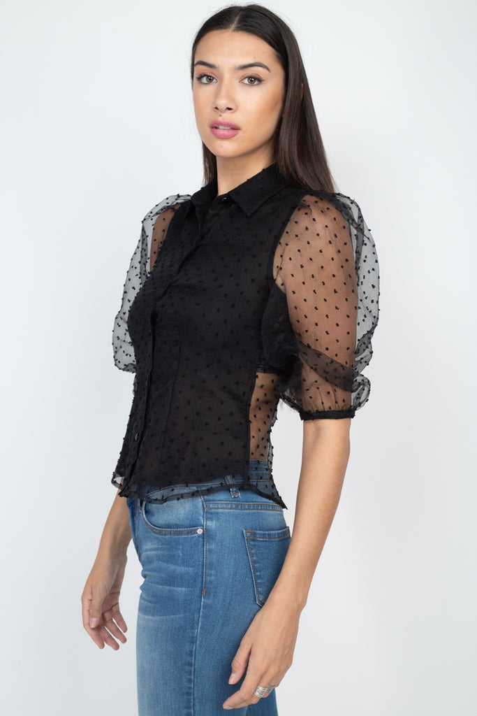 Contrast Dot Print Top - Deals Kiosk