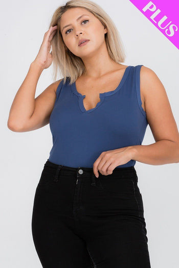 Plus Size Split Neckline Bodysuit Top - Deals Kiosk