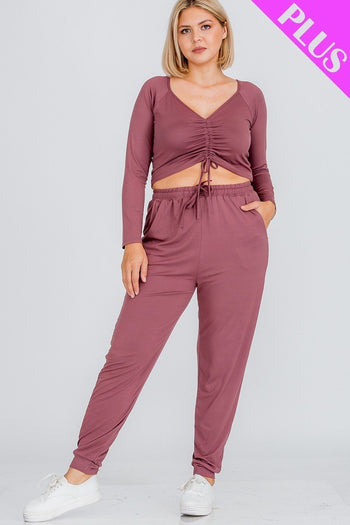 Plus Size Strap Ruched Top And Jogger Pants Set - Deals Kiosk