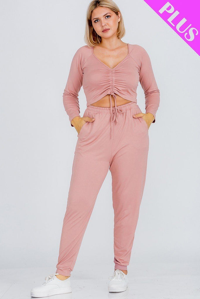 Plus Size Strap Ruched Top And Jogger Pants Set - Deals Kiosk
