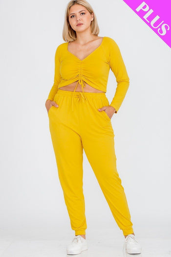 Plus Size Strap Ruched Top And Jogger Pants Set - Deals Kiosk