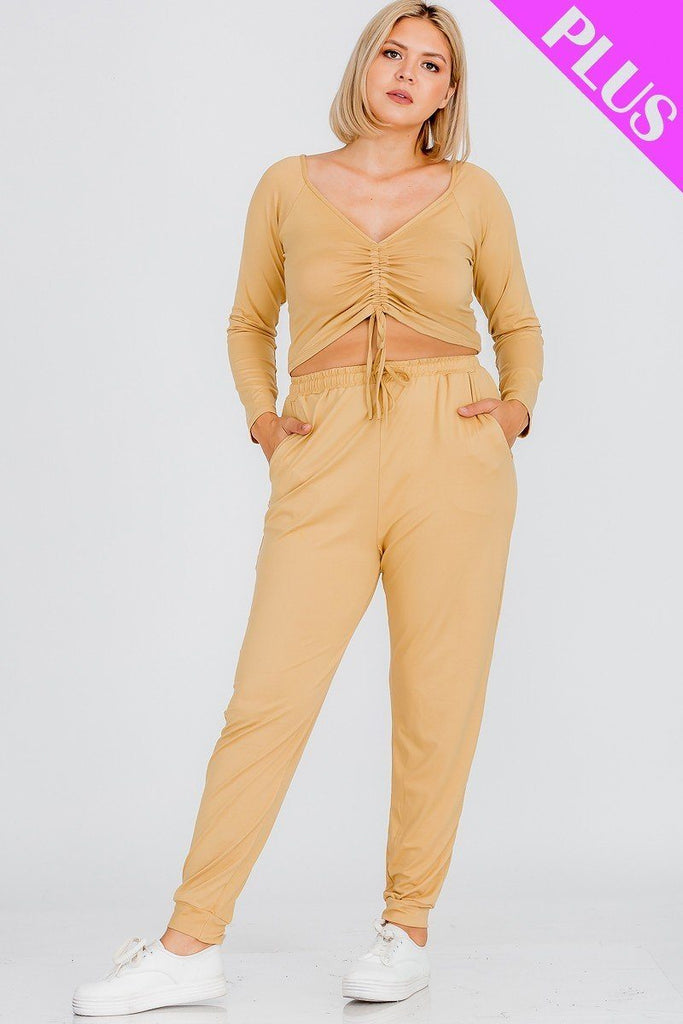Plus Size Strap Ruched Top And Jogger Pants Set - Deals Kiosk