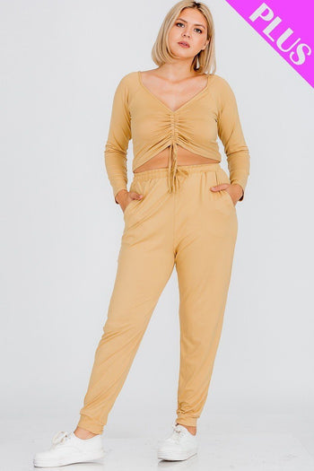 Plus Size Strap Ruched Top And Jogger Pants Set - Deals Kiosk