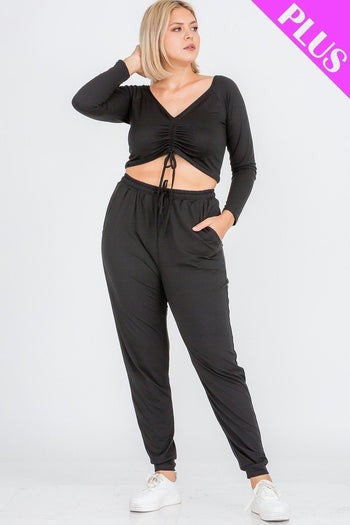 Plus Size Strap Ruched Top And Jogger Pants Set - Deals Kiosk