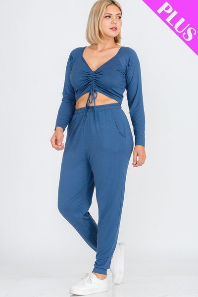 Plus Size Strap Ruched Top And Jogger Pants Set - Deals Kiosk