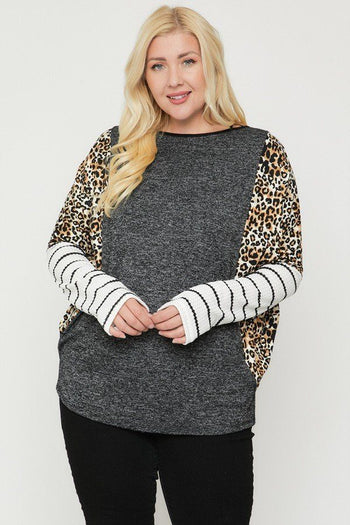Plus Size Cheetah Print  Long Sleeve Top - Deals Kiosk