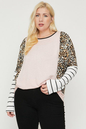 Plus Size Cheetah Print  Long Sleeve Top - Deals Kiosk