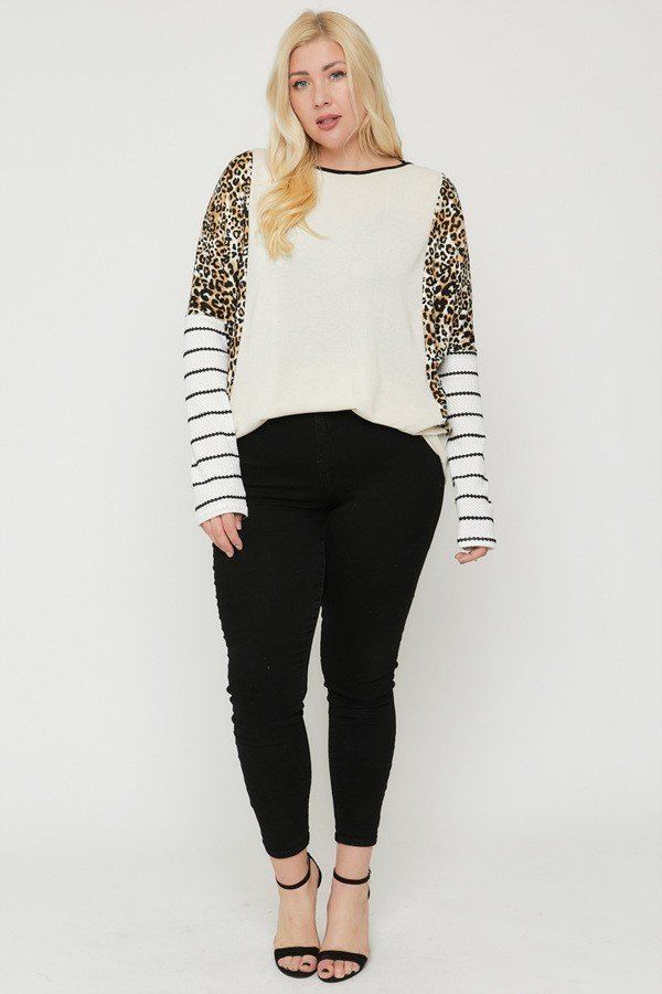 Plus Size Cheetah Print  Long Sleeve Top - Deals Kiosk