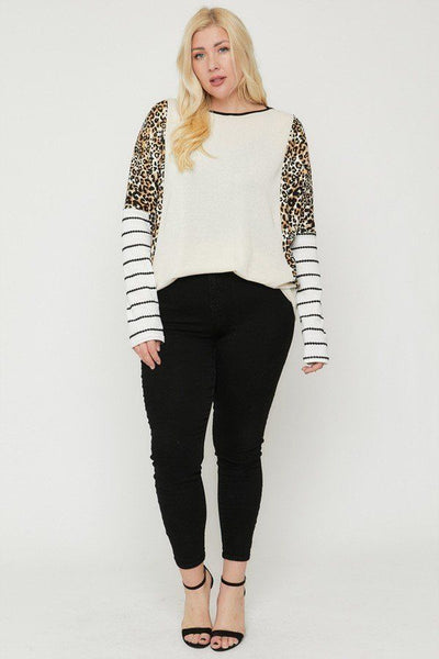 Plus Size Cheetah Print  Long Sleeve Top - Deals Kiosk