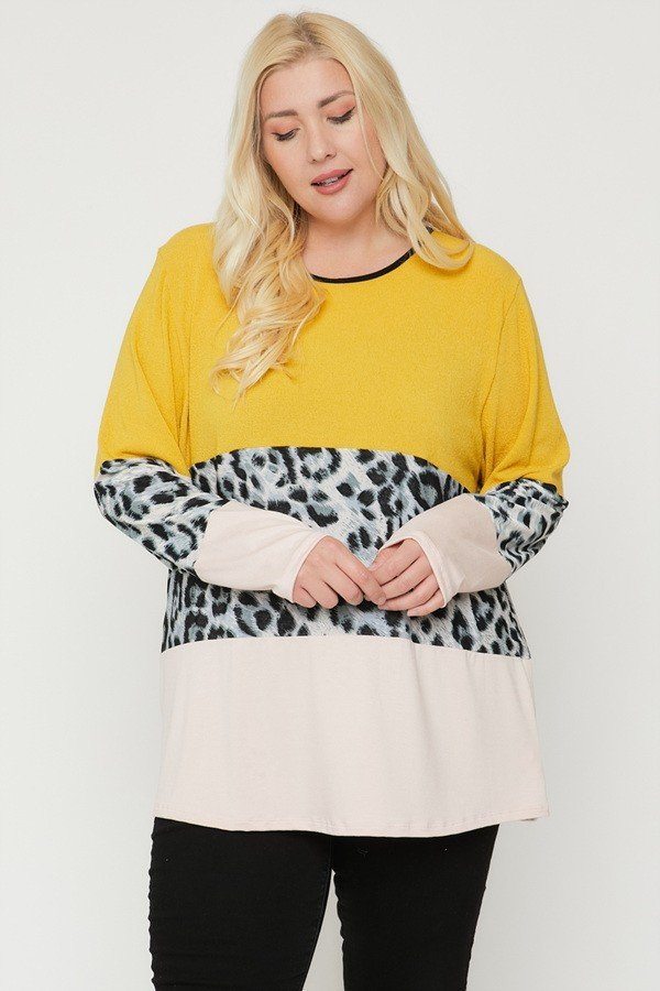 Plus Size Color Block Top Featuring A Leopard Print Top - Deals Kiosk