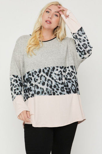 Plus Size Color Block Top Featuring A Leopard Print Top - Deals Kiosk