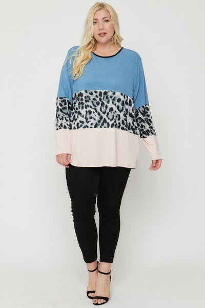 Plus Size Color Block Top Featuring A Leopard Print Top - Deals Kiosk