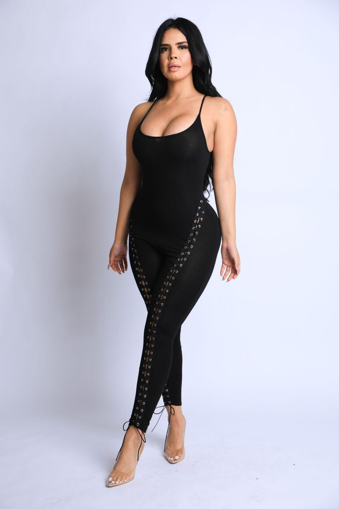 Lace Up Detailed Jumpsuit - Deals Kiosk