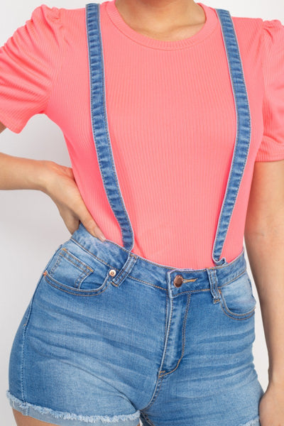 Cross Back Denim Suspender Shorts (woven) - Deals Kiosk