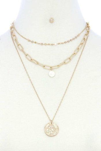 Coin Pendant Oval Link Layered Necklace - Deals Kiosk