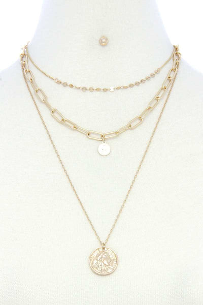 Coin Pendant Oval Link Layered Necklace - Deals Kiosk