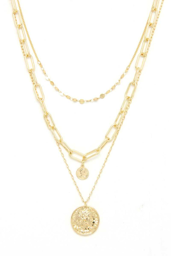 Coin Pendant Oval Link Layered Necklace - Deals Kiosk