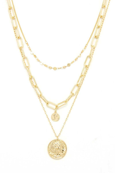 Coin Pendant Oval Link Layered Necklace - Deals Kiosk
