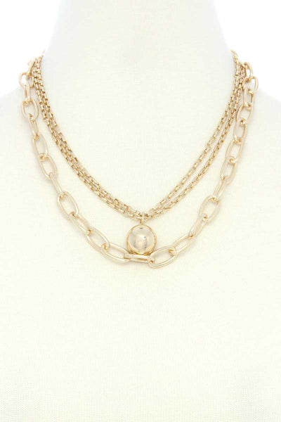 Metal Ball Oval Link Layered Necklace - Deals Kiosk