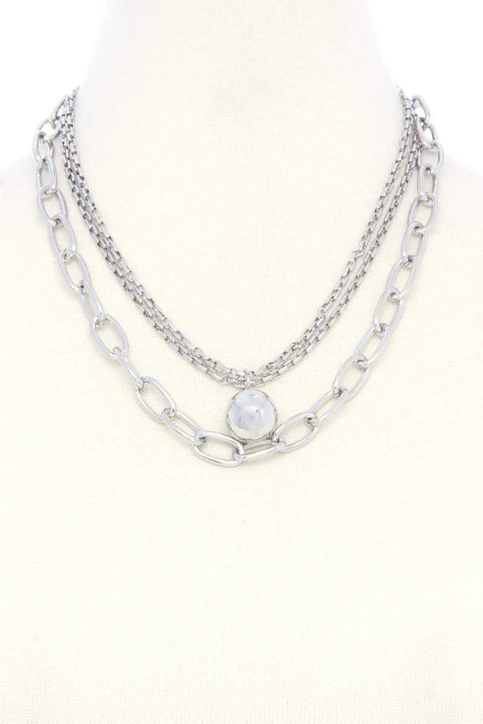 Metal Ball Oval Link Layered Necklace - Deals Kiosk