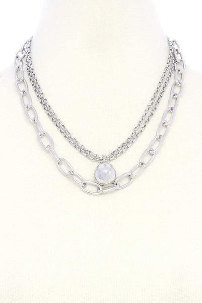 Metal Ball Oval Link Layered Necklace - Deals Kiosk