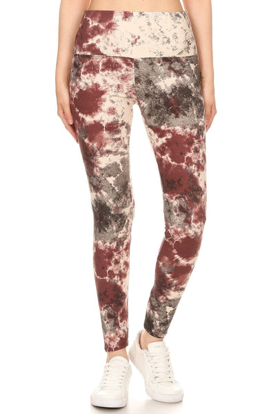 5-inch Long Yoga Style Banded Lined Tie Dye Printed Knit Legging With High Waist - Deals Kiosk