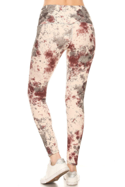 5-inch Long Yoga Style Banded Lined Tie Dye Printed Knit Legging With High Waist - Deals Kiosk