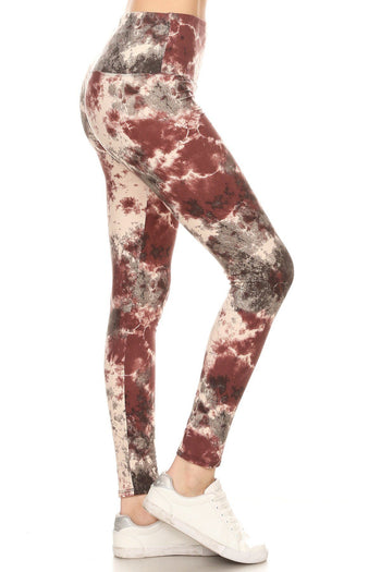 5-inch Long Yoga Style Banded Lined Tie Dye Printed Knit Legging With High Waist - Deals Kiosk