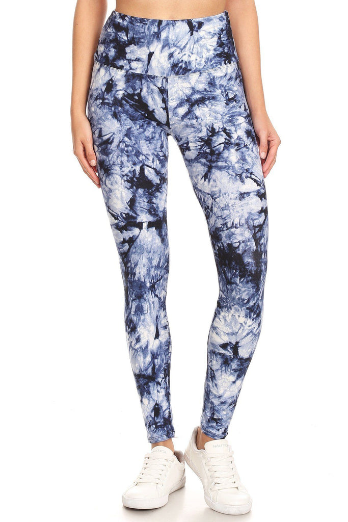 5-inch Long Yoga Style Banded Lined Tie Dye Printed Knit Legging With High Waist - Deals Kiosk