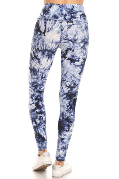 5-inch Long Yoga Style Banded Lined Tie Dye Printed Knit Legging With High Waist - Deals Kiosk
