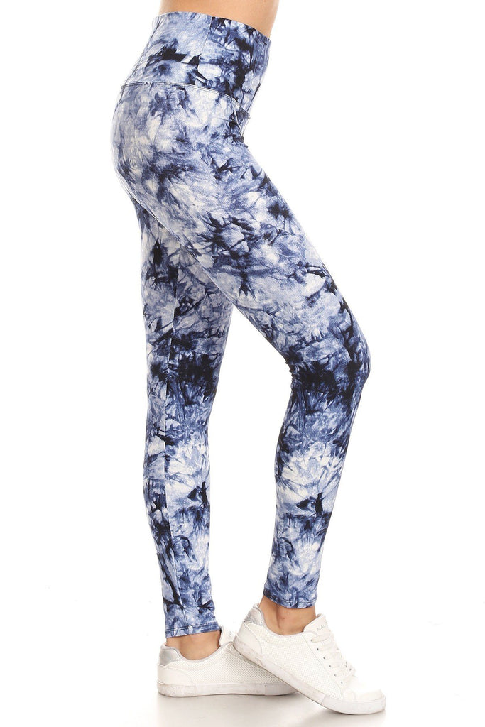 5-inch Long Yoga Style Banded Lined Tie Dye Printed Knit Legging With High Waist - Deals Kiosk