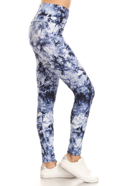 5-inch Long Yoga Style Banded Lined Tie Dye Printed Knit Legging With High Waist - Deals Kiosk