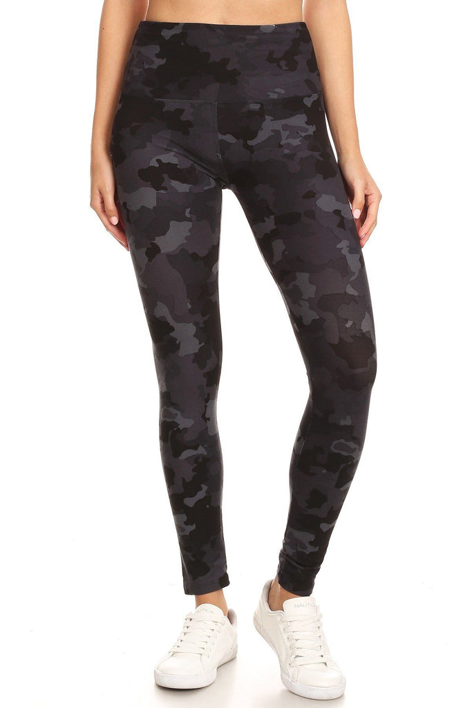 5-inch Long Yoga Style Banded Lined Camouflage Printed Knit Legging With High Waist - Deals Kiosk