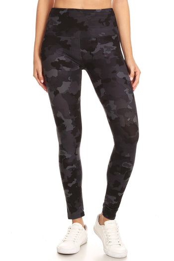 5-inch Long Yoga Style Banded Lined Camouflage Printed Knit Legging With High Waist - Deals Kiosk