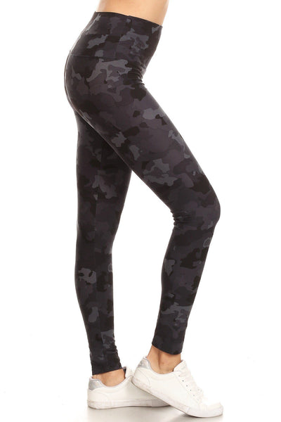 5-inch Long Yoga Style Banded Lined Camouflage Printed Knit Legging With High Waist - Deals Kiosk