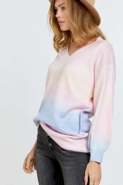 Multi Sherbet Tie Dye Color V Neck Sweater - Deals Kiosk
