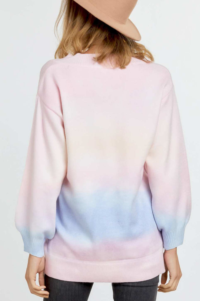 Multi Sherbet Tie Dye Color V Neck Sweater - Deals Kiosk