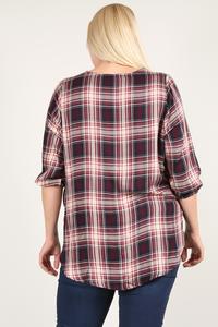 Plaid 3/4 Sleeve Top With Hi-lo Hem, V-neckline, And Relaxed Fit - Deals Kiosk