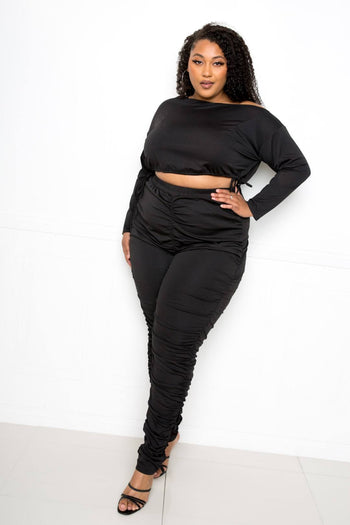 Off Shoulder Cropped Top And Ruched Leggings Sets - Deals Kiosk