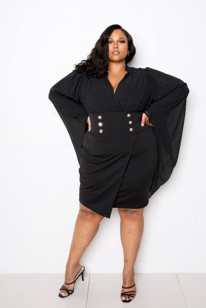 Cape Dress With Button Accent - Deals Kiosk