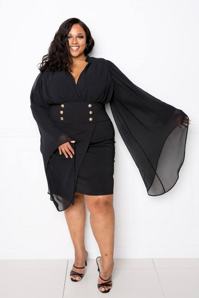 Cape Dress With Button Accent - Deals Kiosk