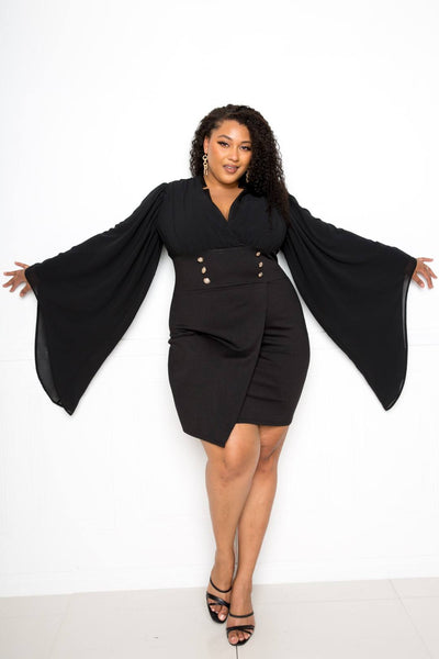 Cape Dress With Button Accent - Deals Kiosk