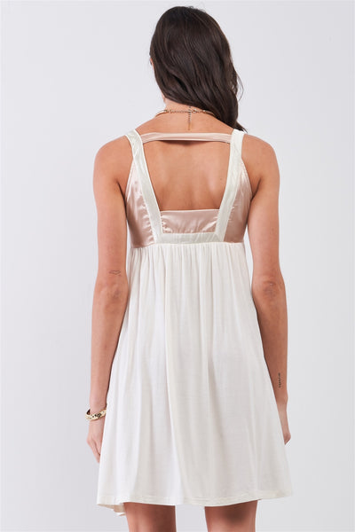 Dear Juliet White & Champagne Gold Sleeveless Embroidered Satin Detail Mini Dress - Deals Kiosk
