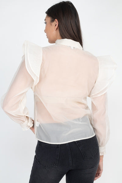 Neck Bow Tie Ruffle Blouse - Deals Kiosk