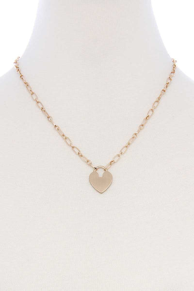 Metal Chain Heart Lock Pendant Necklace - Deals Kiosk