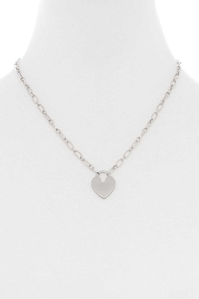 Metal Chain Heart Lock Pendant Necklace - Deals Kiosk